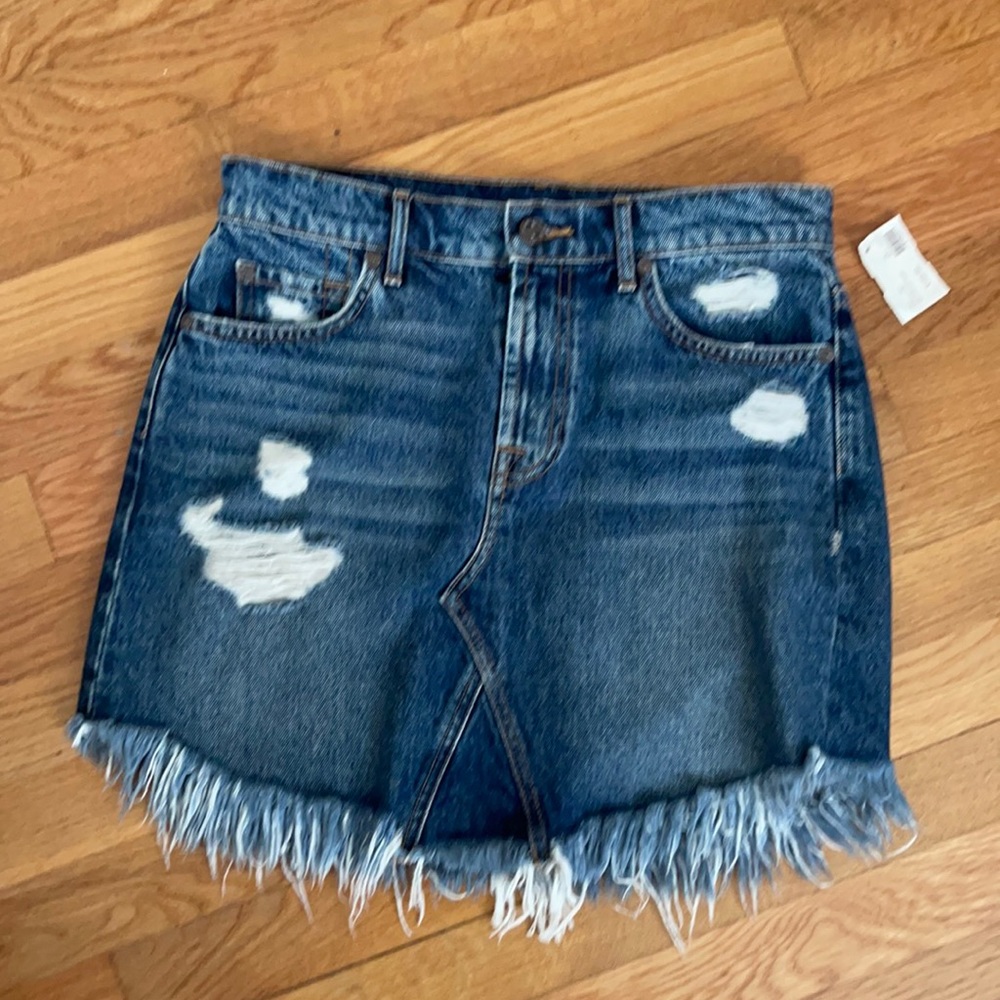 7 For All Mankind Distressed Blue Denim Mini Skirt